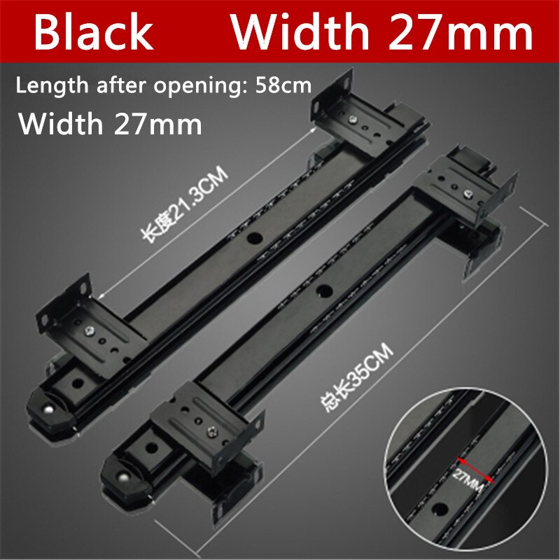 1 Pair H914 W27mm/W35mm L35cm 14" Ball Bearing Drawer Slide For Keyboard Pull out Tray Adjustable Hanging Suspension Bracket: Black 27mm