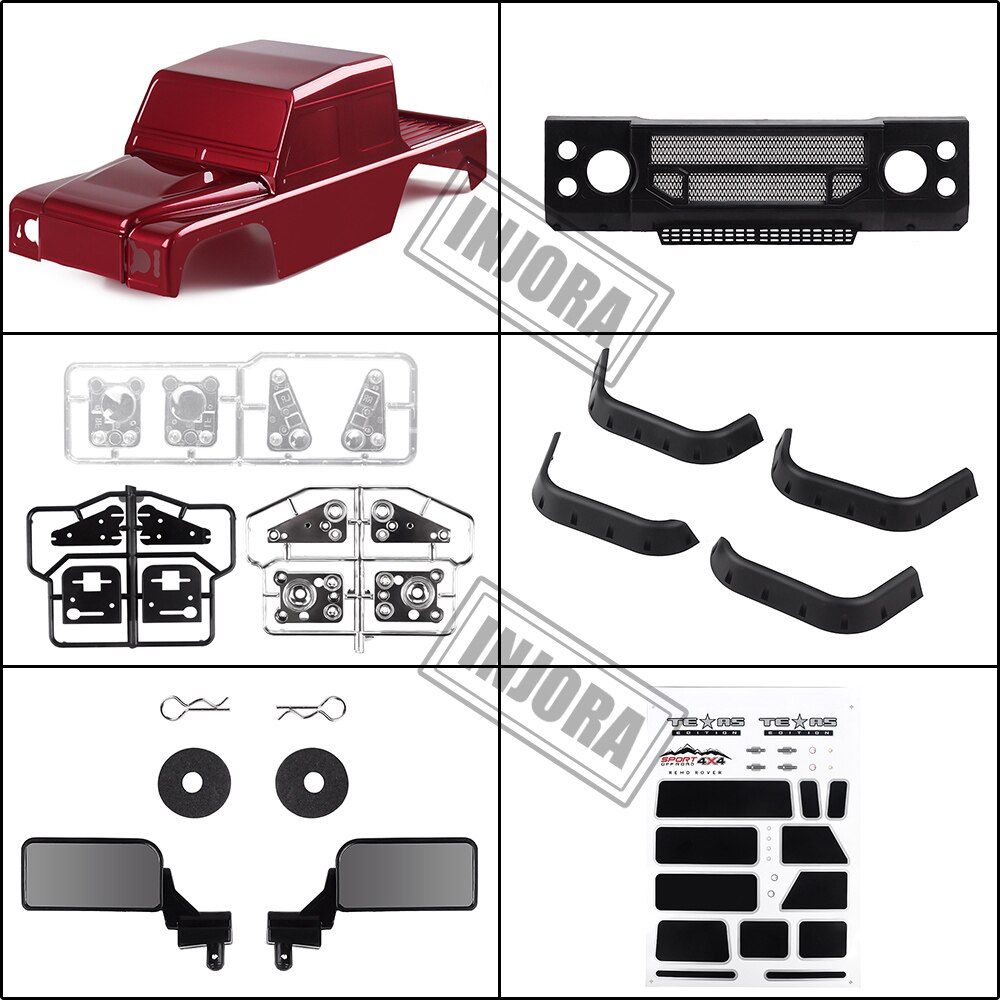 INJORA RC Car PVC Plastic 313mm Wheelbase D110 Defender Pickup Body Shell for 1/10 RC Crawler Traxxas TRX-4 Axial SCX10 90046: Red Shell D130B
