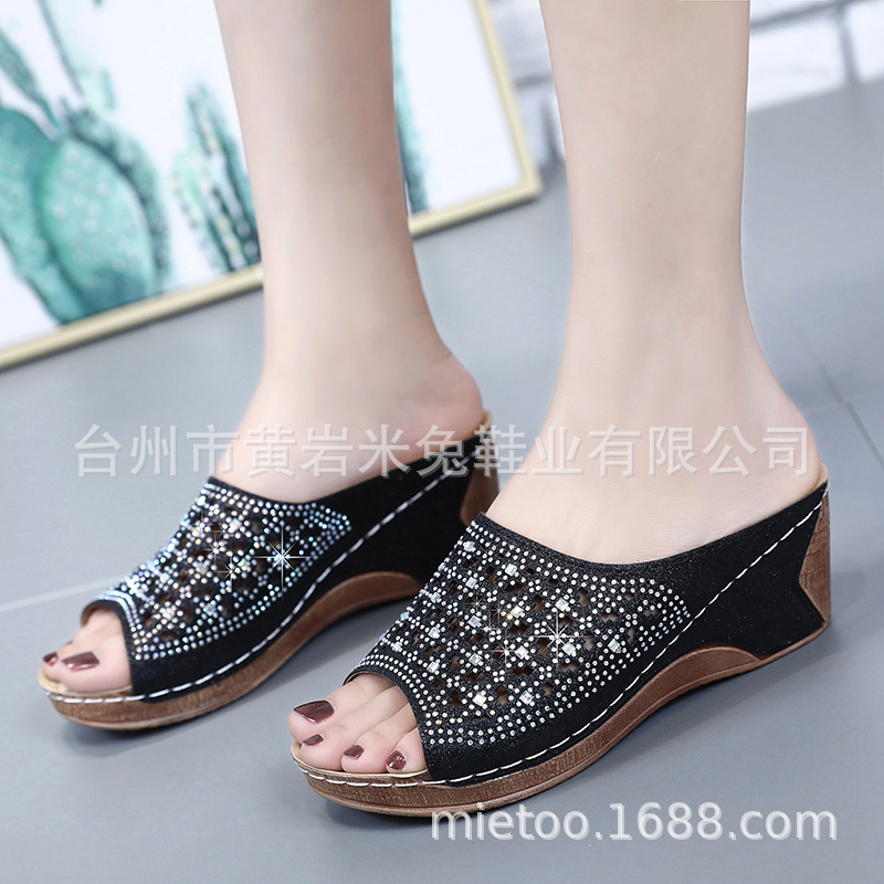 Mhysa Women's Casual Hollow Out Roman style Wedges Platform shoes Slides High Heels Thick Shoes women Sandals: Black / 38