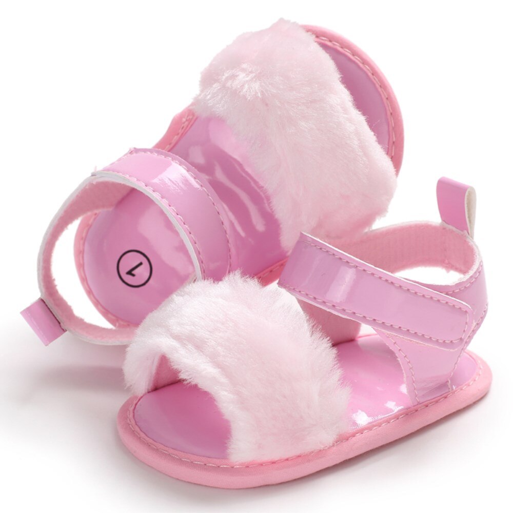 Infant Baby Girl Faux Fur Sandals Shoes Soft Sole Toddler Baby Summer Shoes Clogs Prewalker