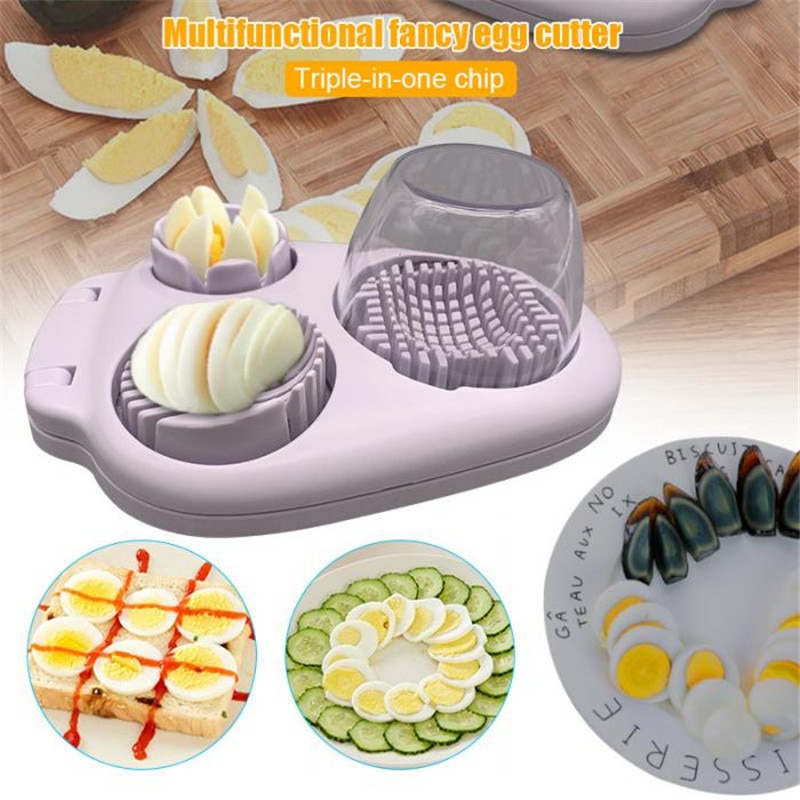 Ungewöhnliche 3 in 1 Multi-Gekochtes Ei Aufschnittmaschinen Cutter Multifunktions Edelstahl Schneidemaschine Wedger Dicer Werkzeug Handliche Küche Werkzeuge
