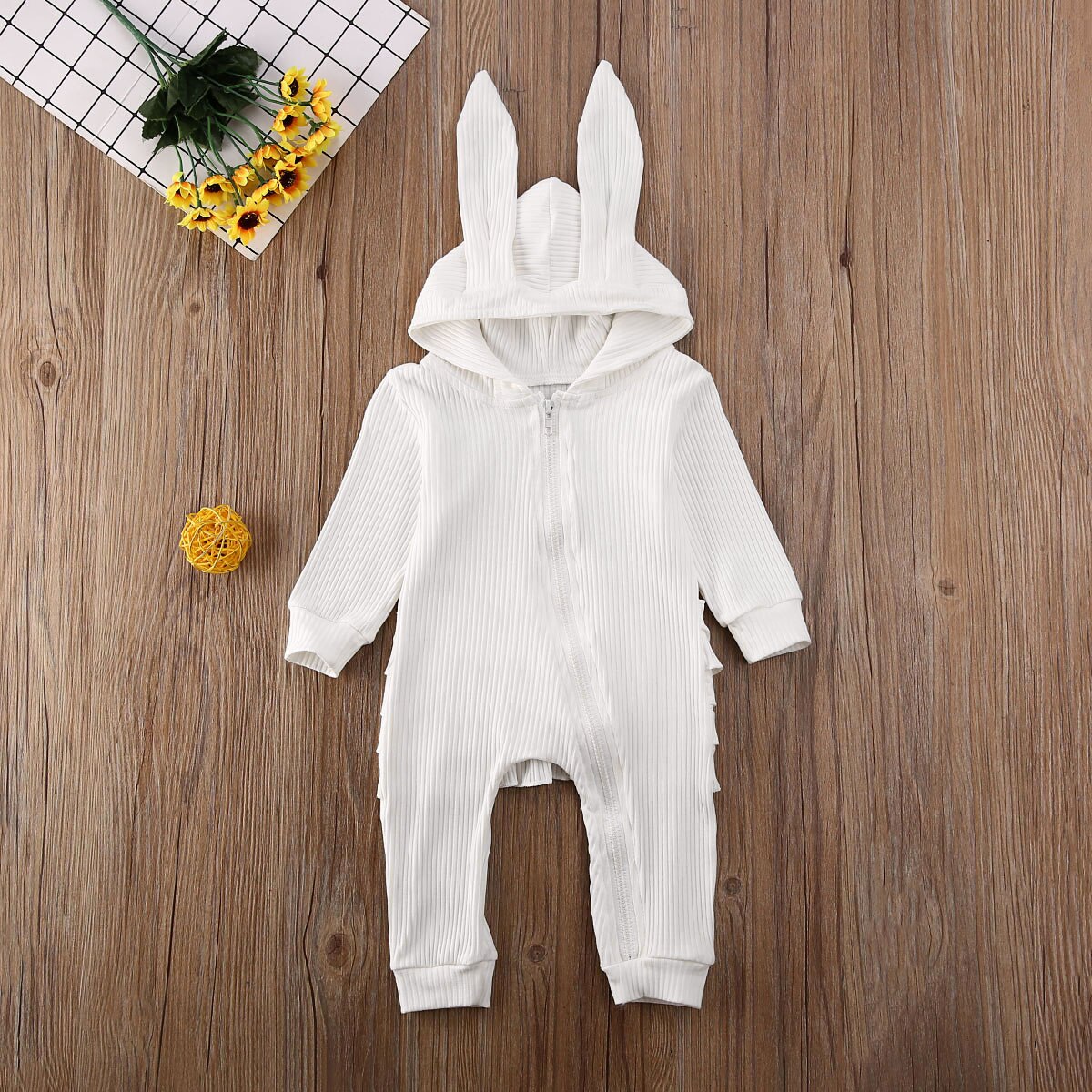 Baby Lente Herfst Kleding Baby Baby Meisje Jongen Lange Mouw Gebreide Ruches Romper Konijn Oren Jumpsuit Pasen Overall Kleding