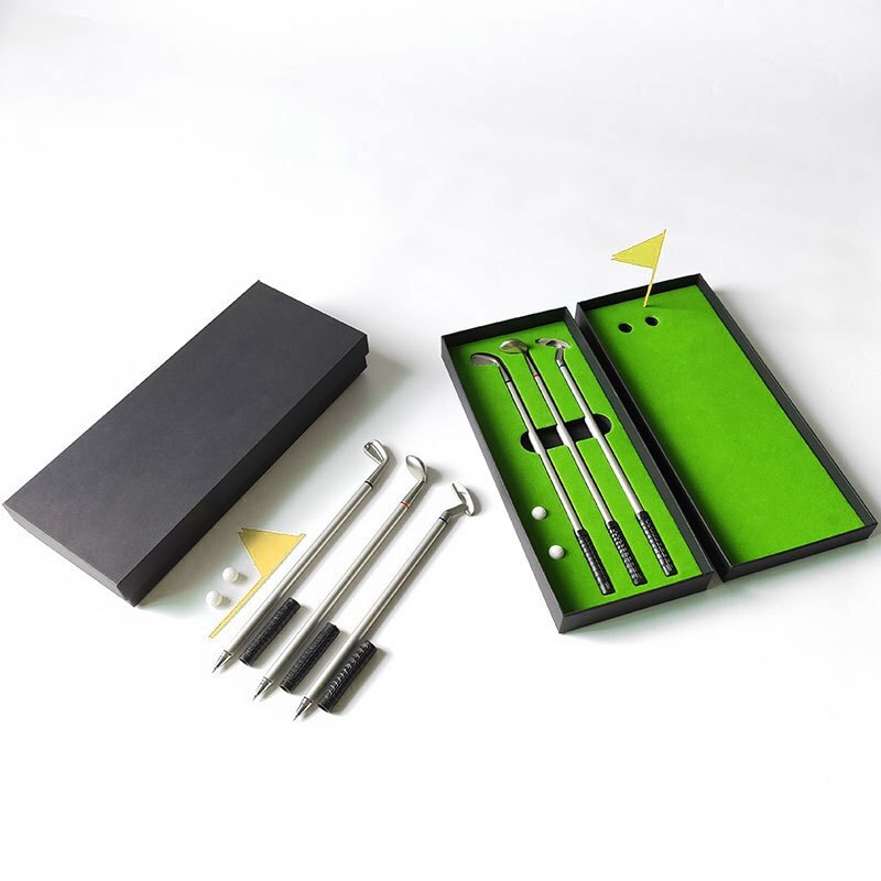 Golf Box Ballpoint Pen Golf Tournament Set Metal Club Pen Mini Golf Putter Pen