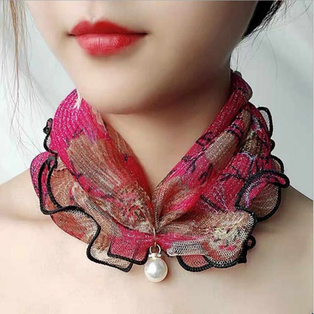 Floral Neck Ring Scarf Chiffon Collar Tie Women Muslim Hijab Hat Indian Turban Solid Lady Office Neckerchief Skinny Hair Scarves