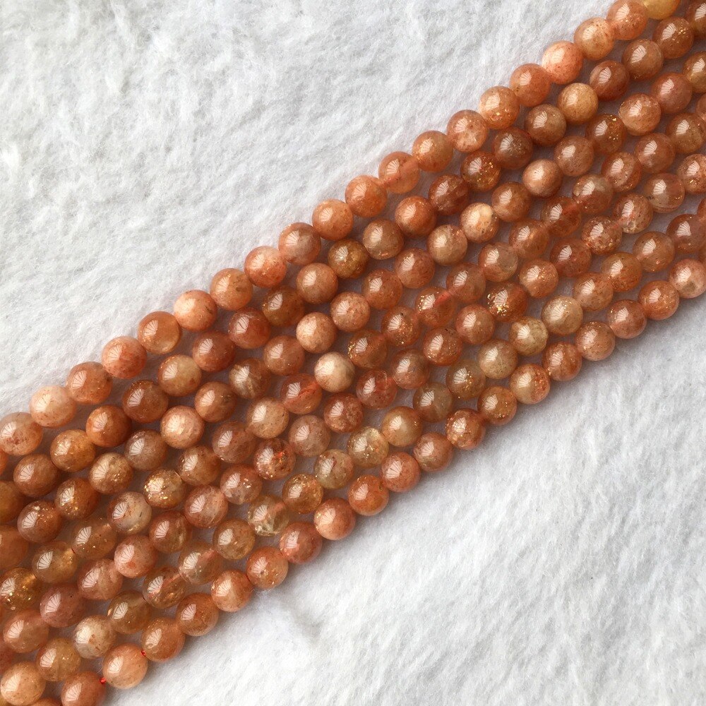 Real Genuine Natural Orange Gold Sanidine Sunstone Round Loose Gemstone Ball Beads 6mm 15" 05865