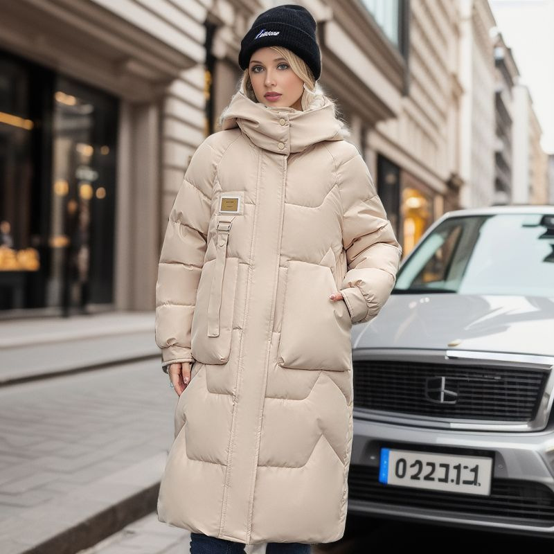 Dunjakke dame vinter tyk damejakke lange dunfrakker lang parka vinterfrakke varm dynejakke dame dunfrakke: Xl / Beige
