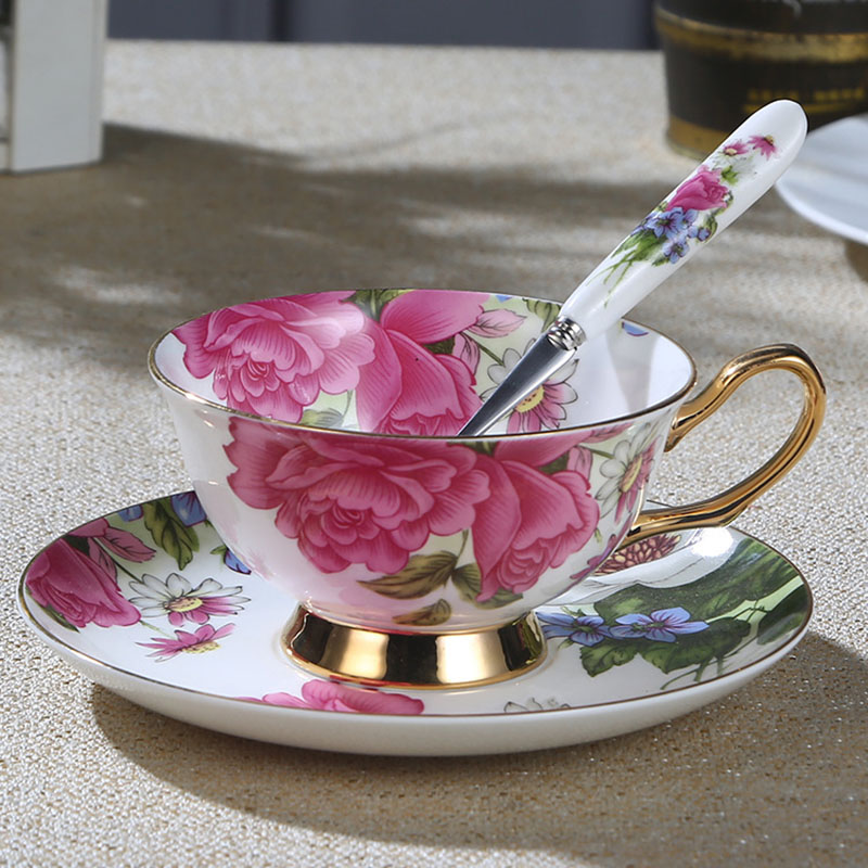 Gllead engelsk stil bone china tekopsæt keramiske kaffekopper underkop og ske europæisk eftermiddagste tekop porcelæn: Stil i