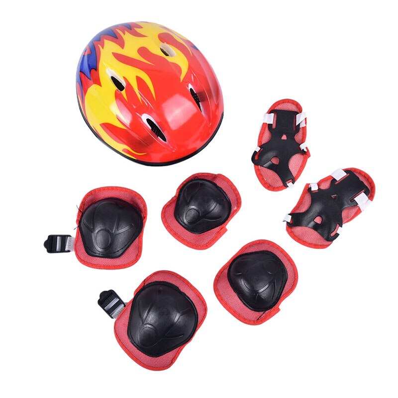 7Pcs/set Kids Cycling Protective Gear Bicycle Helmet Skating Knee Wrist Guard Sports Roller Children Elbow Pad Adjustable: RD