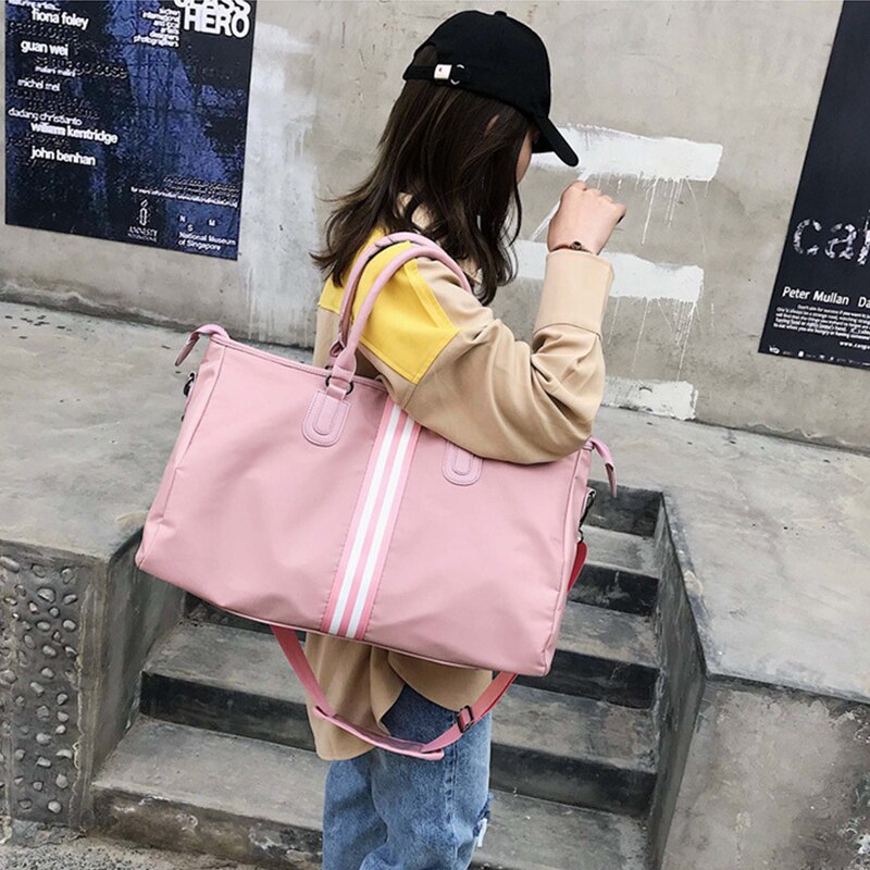 Reisetasche Wasserdicht Gestreifte Reisen Taschen Und Fitness Für Frauen Frauen Wochenende Reise Handtasche Reistas XA760WB