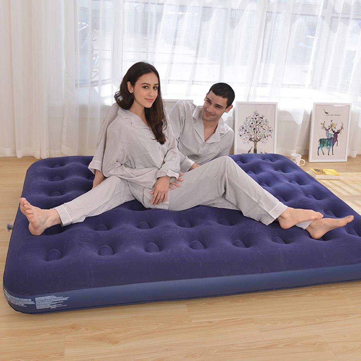 2-In-1 Multifunction Inflatable Travel Mattress 203*183*22cm PVC Flocking Soft Sleeping Rest Cushion for Car Home Auto Accessor