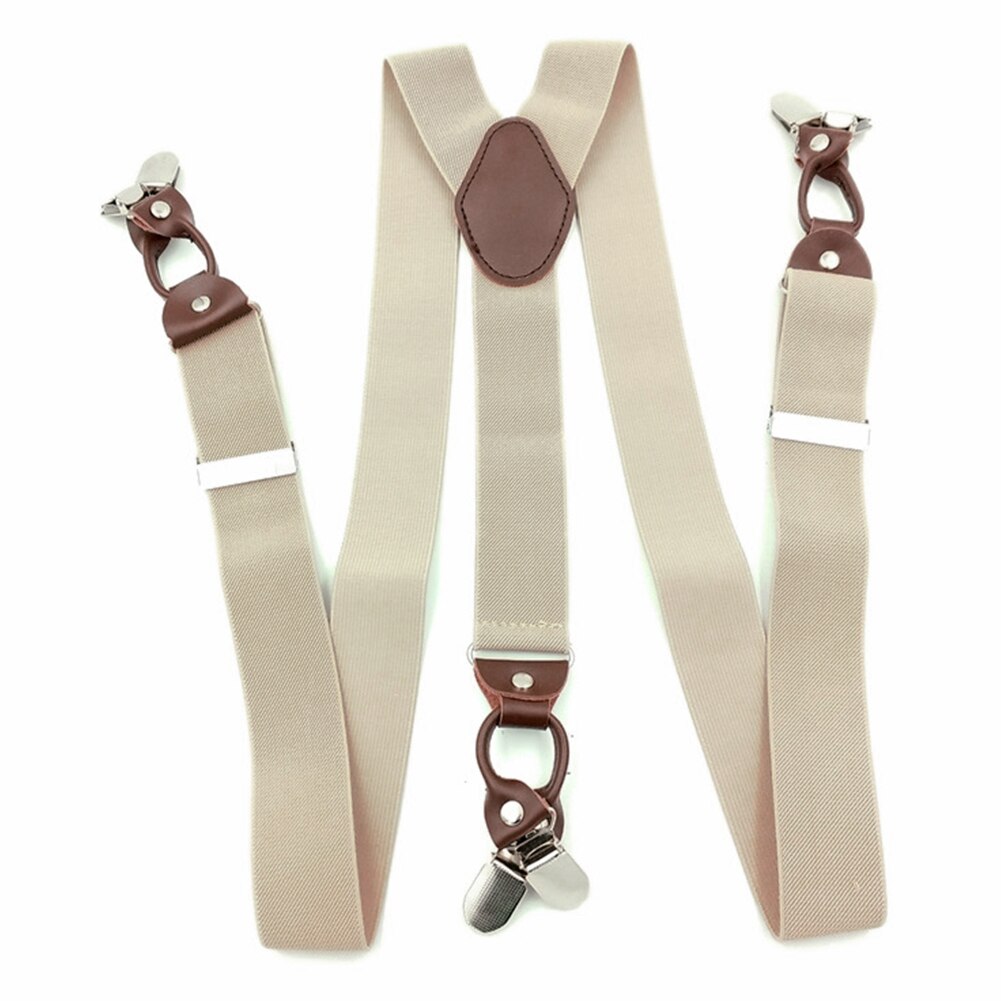 Tirantes elásticos portátiles Vintage Casual Across accesorios aleación y cuero para hombre: khaki