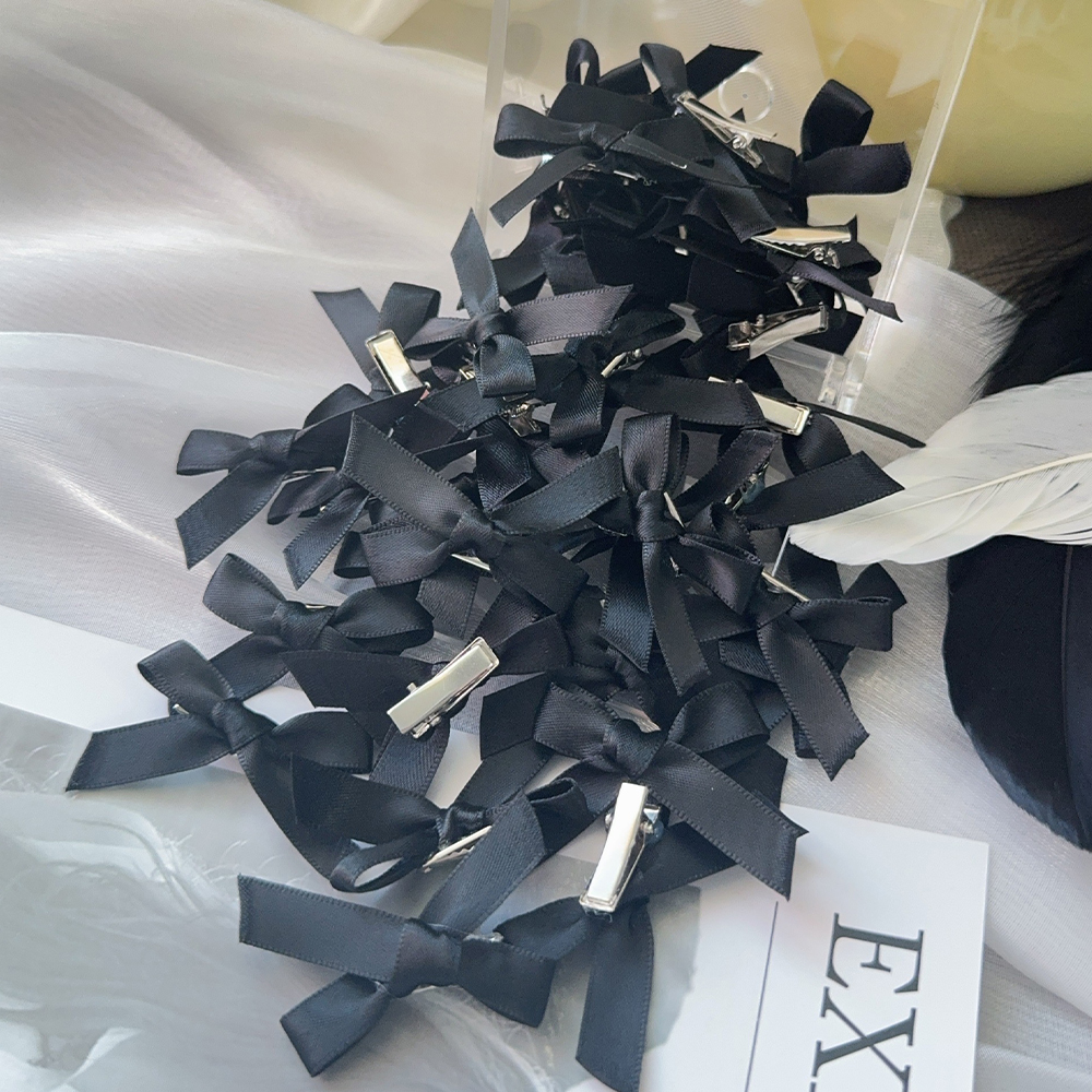 4/6/8/10 Uds. Mini lazo de Color sólido dulce para niños con pinza para el pelo, cinta estilo Ballet para niñas, accesorios para el cabello trenzados al por mayor: M / Negro