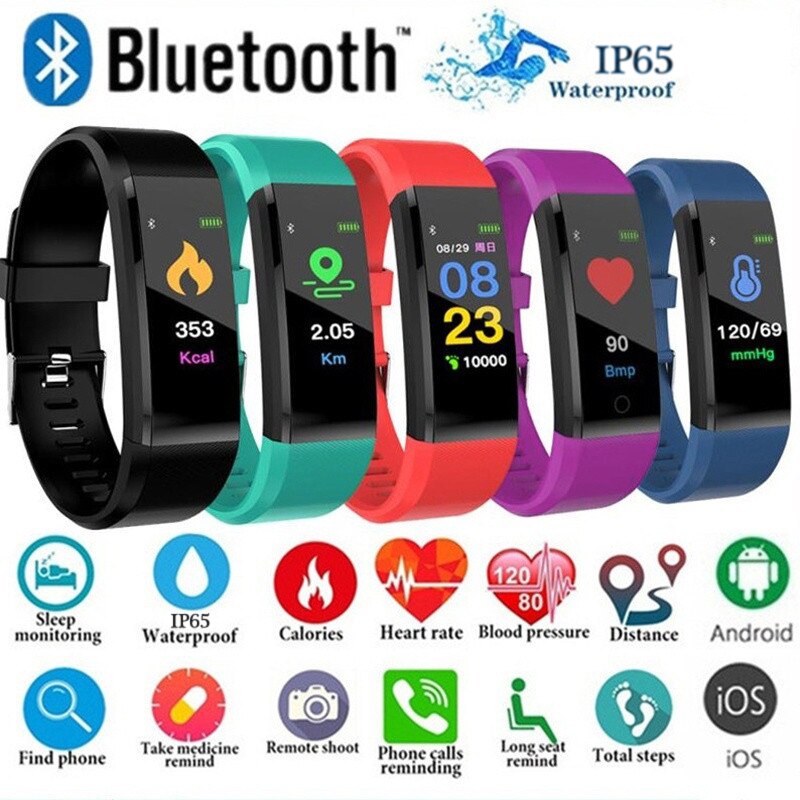 115 Plus Smart Uhr Bluetooth Sport Uhren Gesundheit Smart Armband Herz Rate Fitness Schrittzähler Armband Wasserdicht Männer Uhr