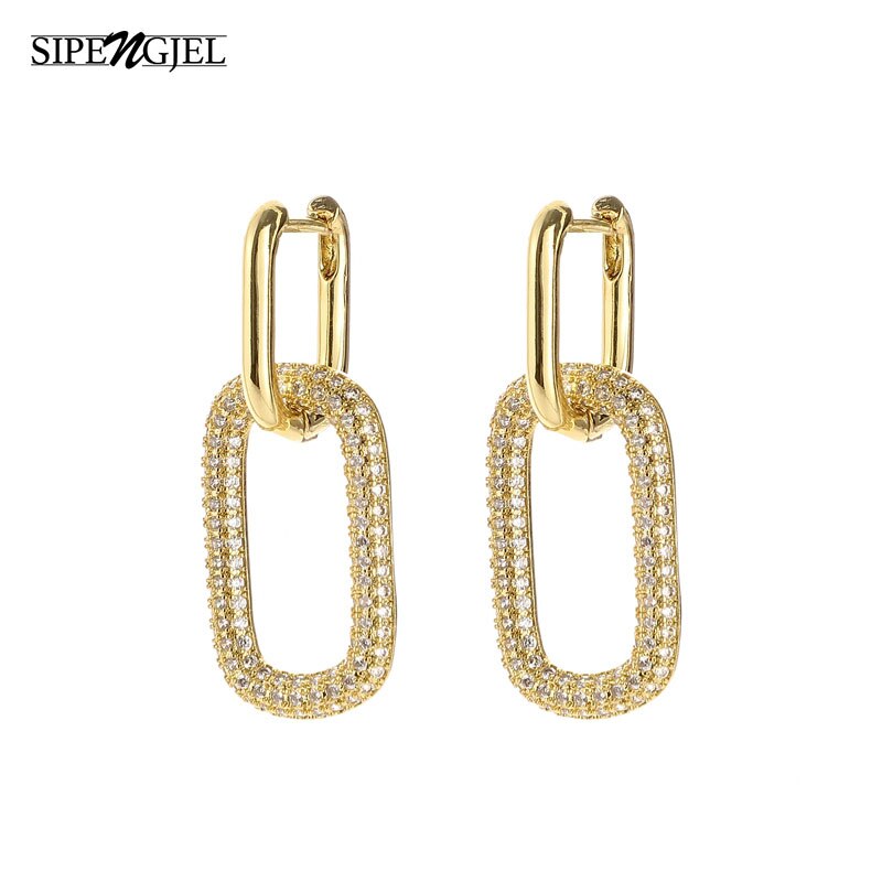 Cubic Zircon Punk Geometric Oval Earrings Gold And Silver Color Big Hoop Earings For Women Hip Hop Jewelery