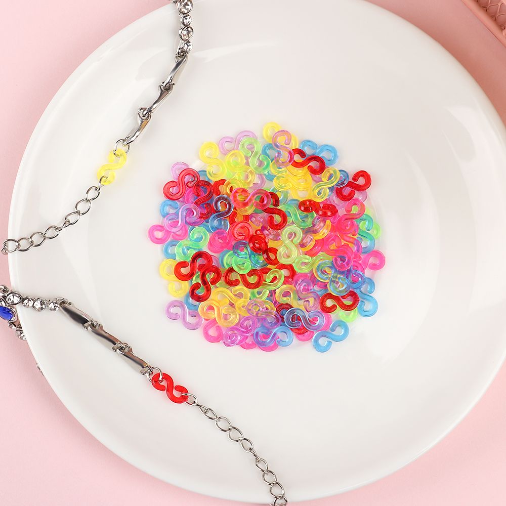 100 Pcs Transparent Mixed Color Rubber Band Clips DIY Loom Rubber Bands Kits S Clips For Bracelet Necklace Jewelry Making