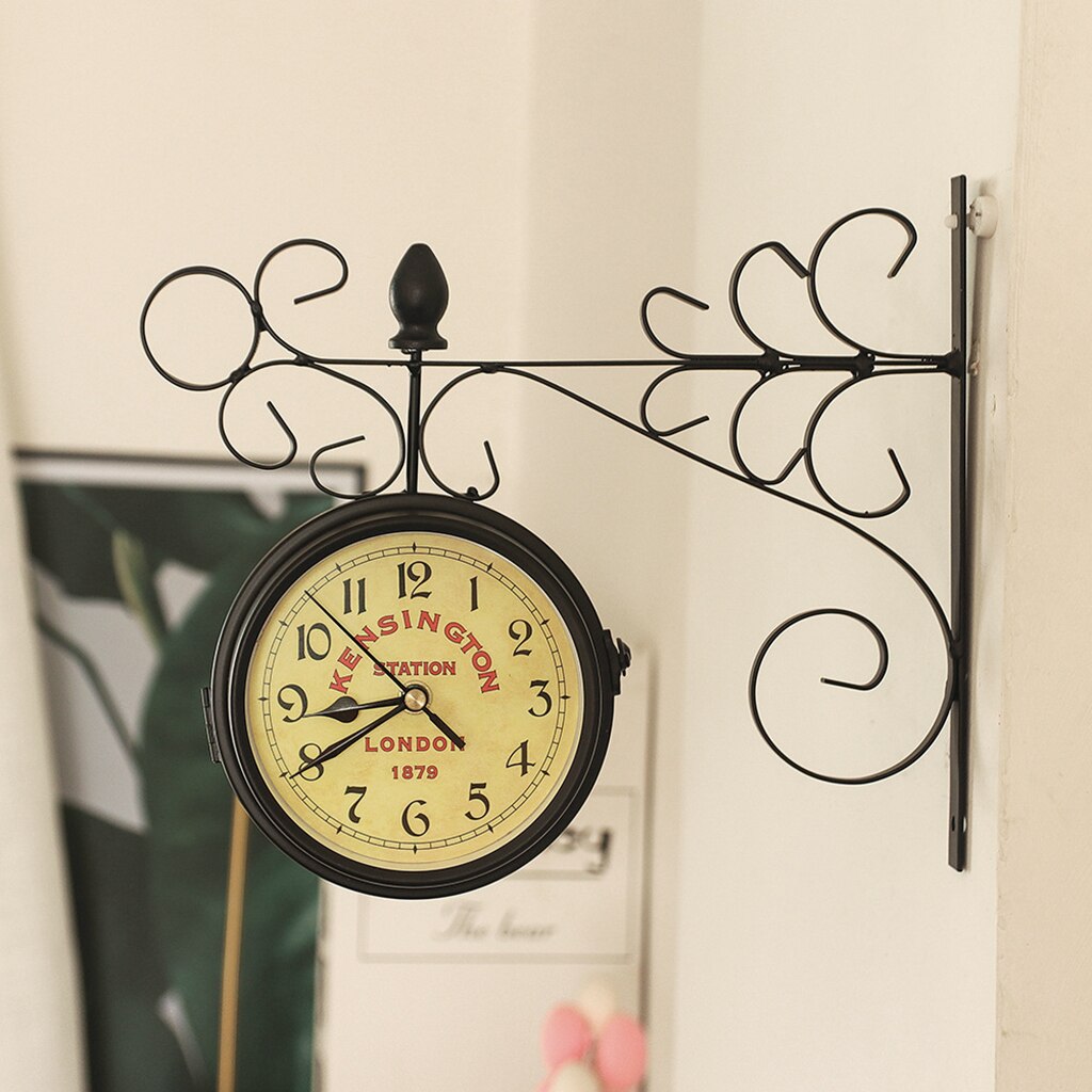 Outdoor Garden Station Wall Clock Double Sided Outside Bracket Home Decors