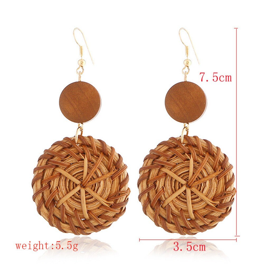 Korean Handmade Bamboo Handmade Earrings, Rattan Vine Knitted Earrings For Wicker Straw Weave Earrings For Women: SP0032