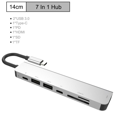 USB C Hub Adapter - 4K HDMI, USB 3.0, SD/TF Card Reader, PD Charging, Audio, RJ45 Ethernet for MacBook Pro: 7 in 1 USB C HUB