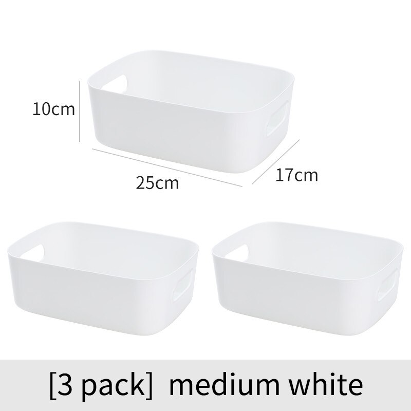 Cesta de almacenamiento de artículos diversos para estudiantes, cajas de almacenamiento para escritorio, snack, caja de almacenamiento de cosméticos de plástico, caja para ordenar la cocina del hogar: White in