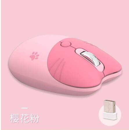 Cut Cat 2.4G Wireless Ergonomics Keyboard Set Mixed Candy Color Keycap Keyboard and Mouse Comb for Laptop Notebook PC Girls: Pink mouse