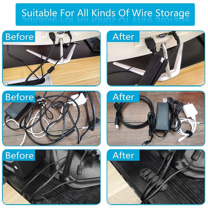 126Pcs Cord Management Organizer Kit Cable Sleeve with Zipper Cable Management Sleeve for TV Office Home Etc (Black)