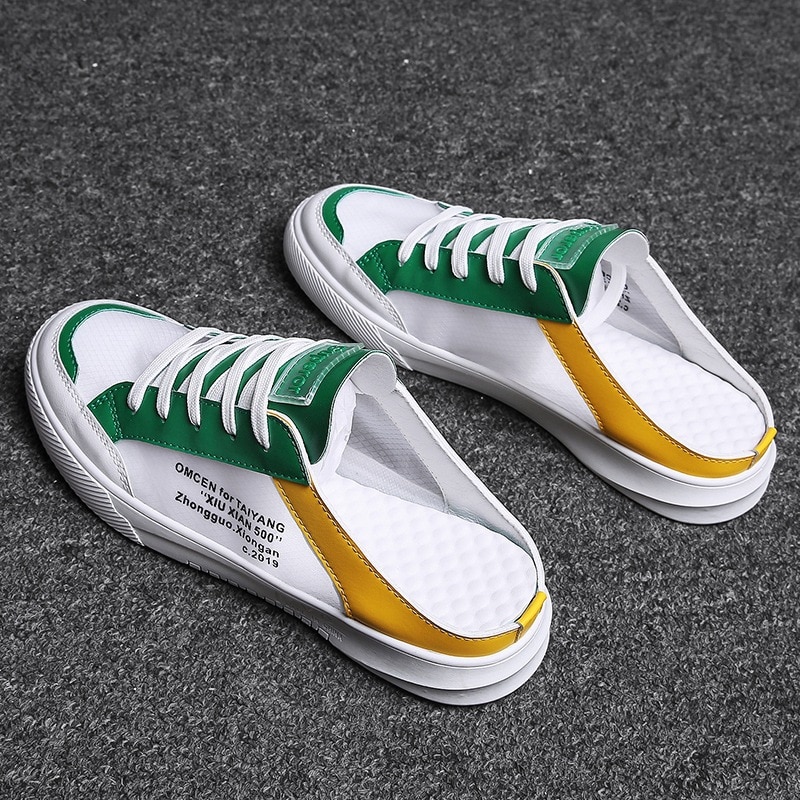 Chaussures paresseuses à une pédale pour hommes, demi-pantoufles d'été, en maille, baskets respirantes, nouvelle tendance étudiant,