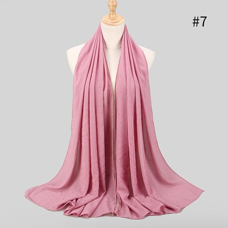 75*180 cm zomer moslim chiffon hijab sjaal kralen hoofddoek islamitische lange hoofd sjaals foulard femme musulman: 7