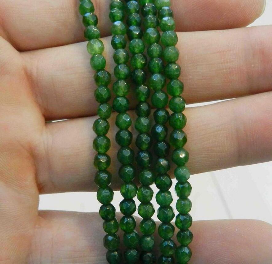 4mm Faceted Natural Green Emerald Round Gems Loose Beads 15"