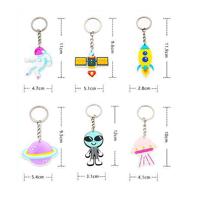 6/12/18/24pcs Space Party Favors Key Chains Astronauts Rockets UFO Aliens Key Chains Solar System Planet Theme Birthday Decors
