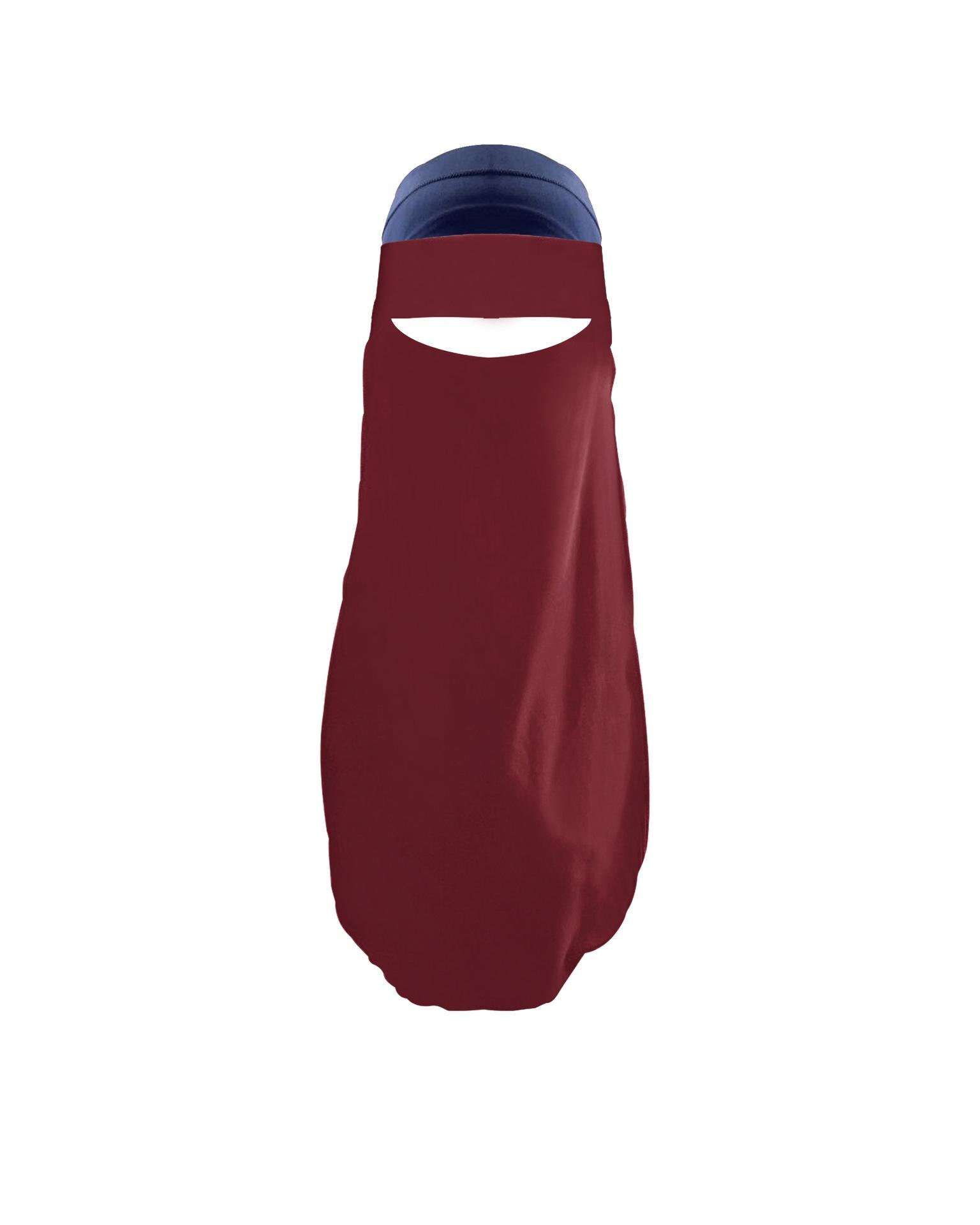 Niqab muslimska kvinnor burka överliggande slöja hijab ansiktsskydd islam burka blygsam klädsel enkellager i ett stycke ramadan mellanöstern: Vin, röd
