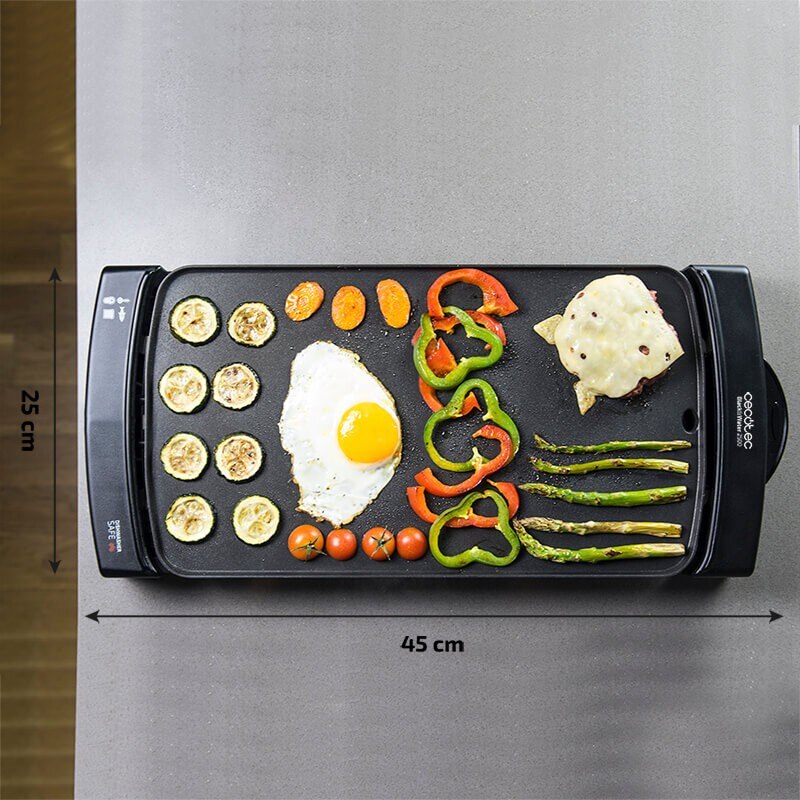 Cecotec Black&amp;Water 2500 Plancha de Asar Eléctrica de Cocina Revestimiento Daikin Asegura la Máxima Antiadherencia Amplia Superficie Cocinado 45 x 25cm Temperatura Ajustable Apta para la Limpieza en Lavavajillas