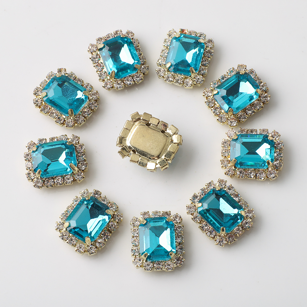 12X14mm 10 Uds diamante Rectangular con incrustaciones de cuatro agujeros garra diamante DIY joyería zapatos para el cabello sombreros materiales accesorios de diamantes de agua: Oro