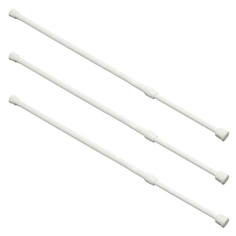 MOOL 3X Spring Loaded Extendable Telescopic Net Voile Tension Curtain Rail Pole Rod Rods White 60 x 110cm