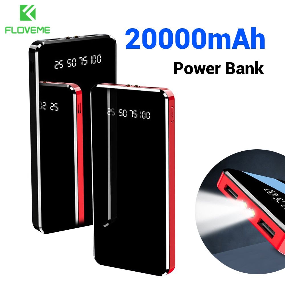 Floveme Spiegel Screen Power Bank 20000 Mah Dual Usb Led Display Powerbank Draagbare Oplader Voor Xiaomi Externe Batterij Poverbank