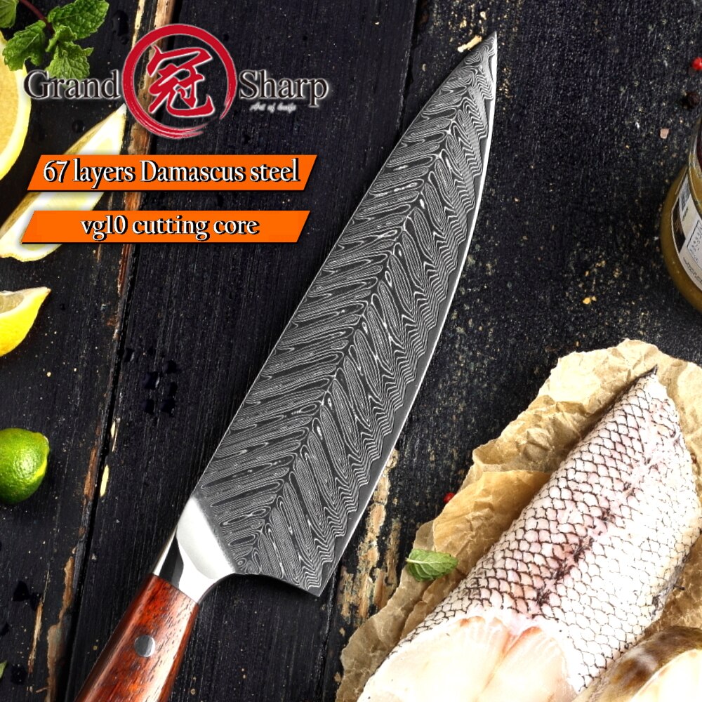 Damascus Chef Knife vg10 Japanese Damascus Steel Luxury Cooking Tools Gyuto Japanese Kitchen Gadgets Limited Edition Rosewood