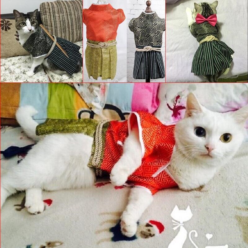Ropa para perros y gatos, ropa para Samurai japonés, falda para caniche y osito de peluche, Kimono Samurai, vestido para mascotas, suministro de ropa para primavera y verano