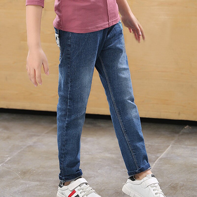 Teenager drenge jeans efterår børn bukser afslappet blå bomuld mid elastisk talje bukser til dreng jeans børn tøj