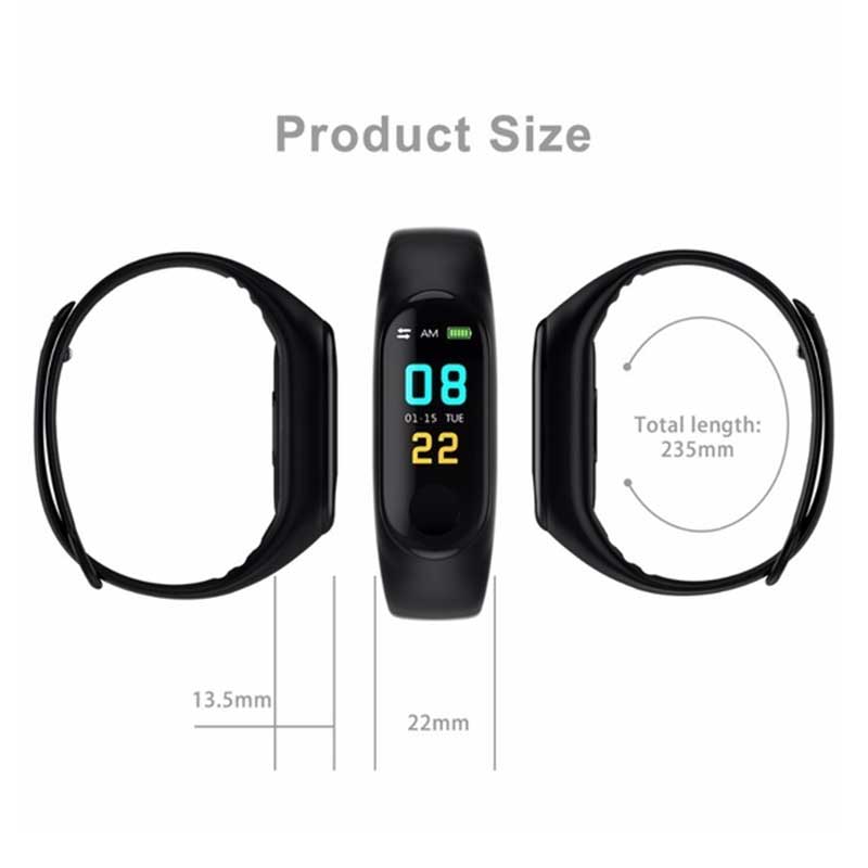 M3 plus løbende skridttæller hjertefrekvens blodtryk sundhed vandtæt fitness smart armbånd gangtælling til ios android