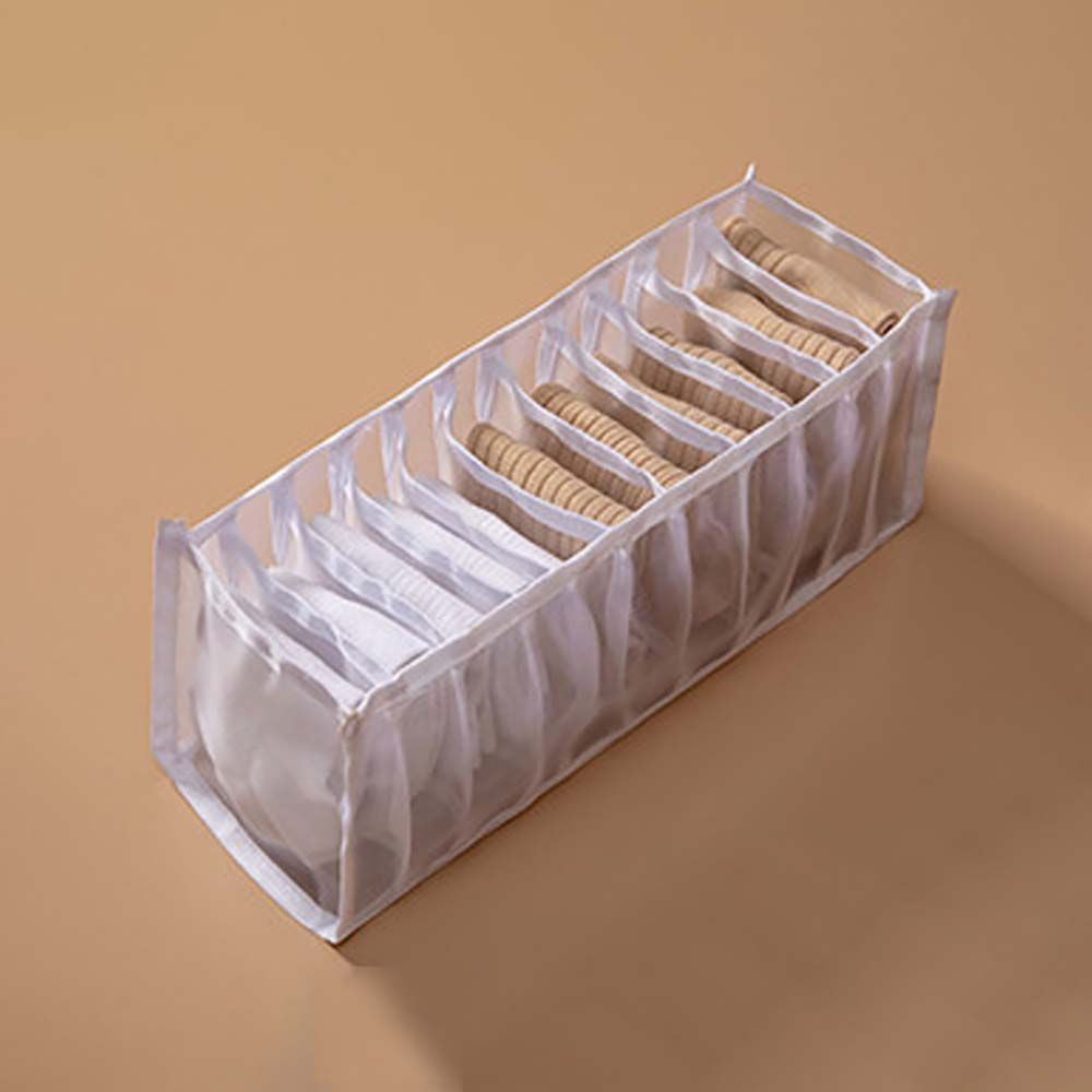 1 Pack Mesh Cloth Translucent Clothes Storage Artifact Home Wardrobe Drawer Underwear Jeans Compartment Storage Divider Bag: White-Socks 11 Grid