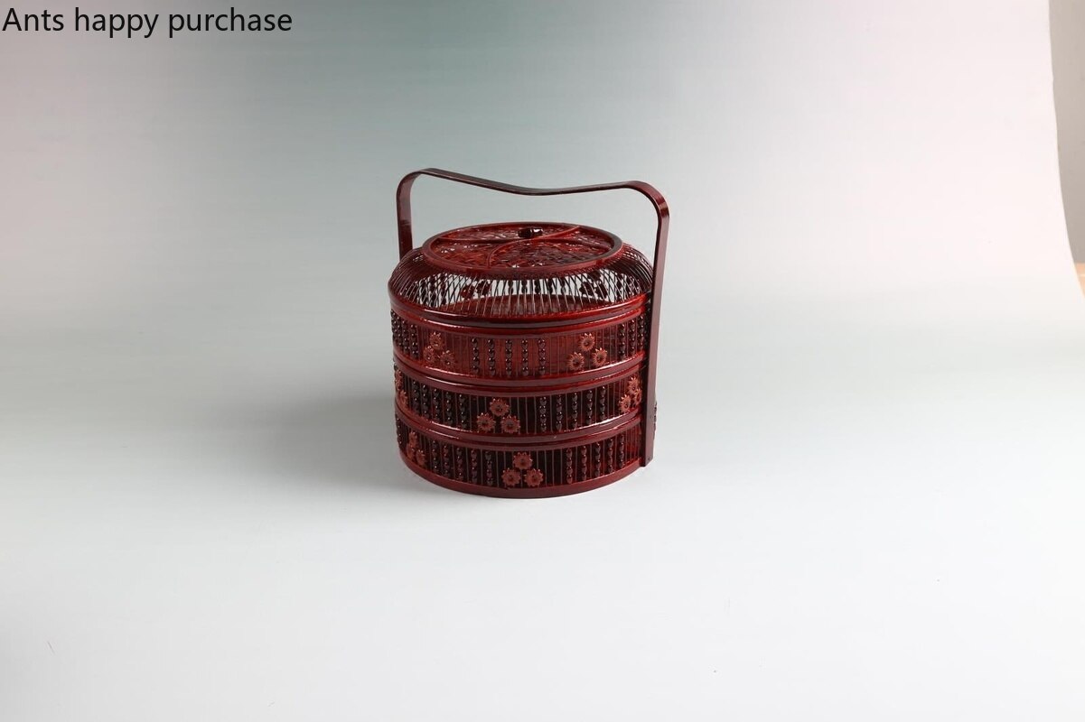 Bambus oppbevaringskurv håndtak med lokk rund hul to etasjer tre etasjer bryllup kurv egg måne kakeboks frukt oppbevaringsbokser