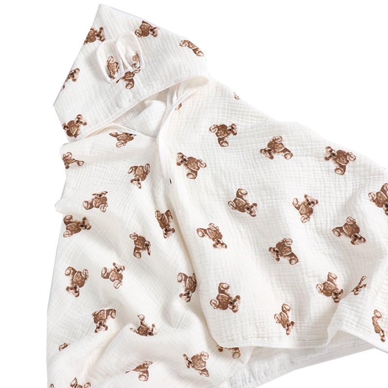 1 pc baby badrock med huva, badhandduk med tecknad print, mjuk, absorberande bomullsmantel, poncho, badrock för barn: Brun björn