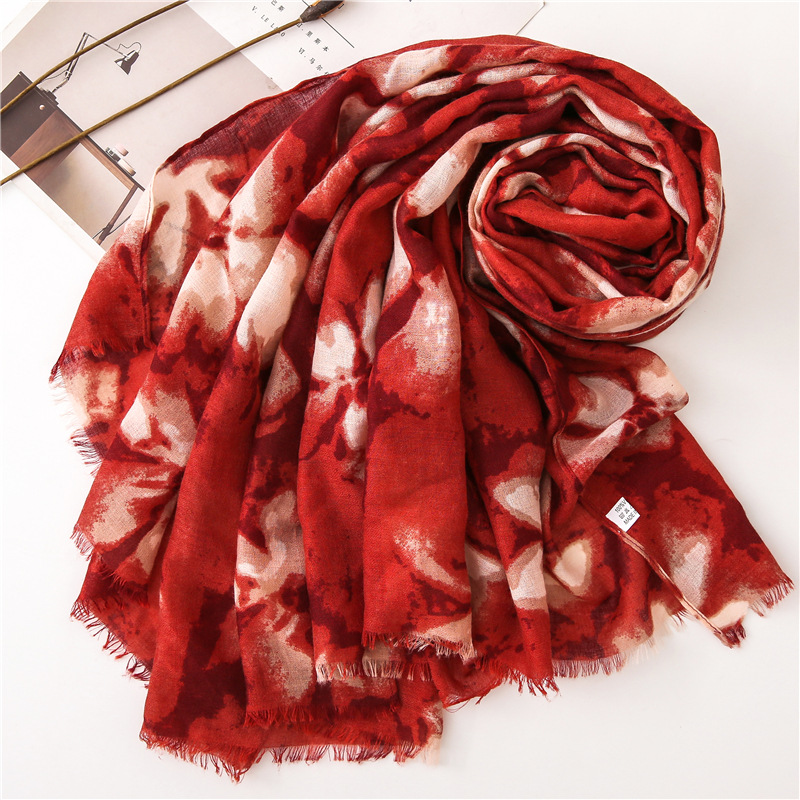 women boho print head scarf female autumn spring Spain style bohemian ethnic long red floral print scarf bufanda mujer