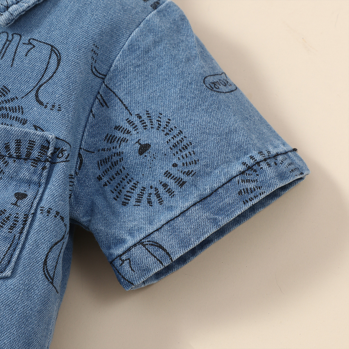 2022 Summer Lion Print Newborn Boys Girls Cowboy pagliaccetto Baby Boys Girls pagliaccetti a maniche corte Jeans tute abbigliamento per bambini