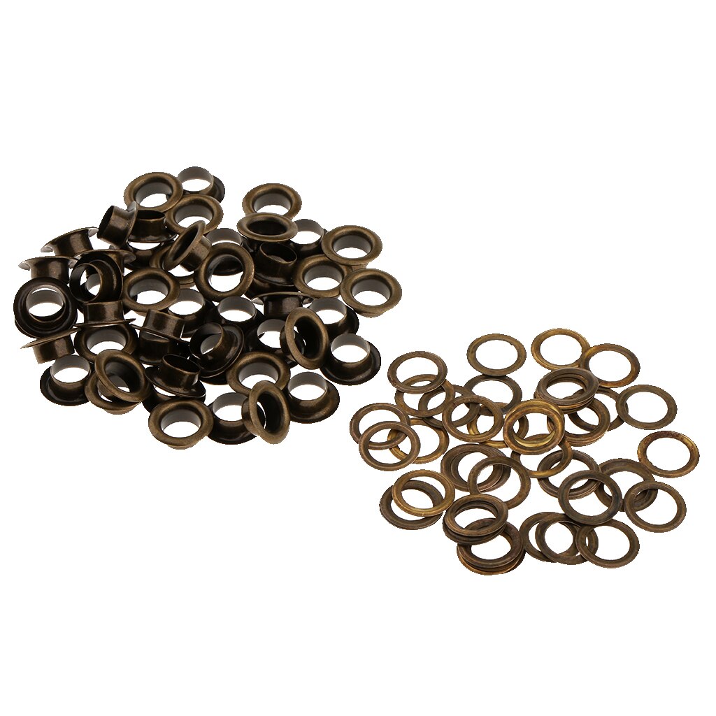 50 stykker metaløjler med skiver læderfittings til beklædningsgenstande: Bronze 13mm