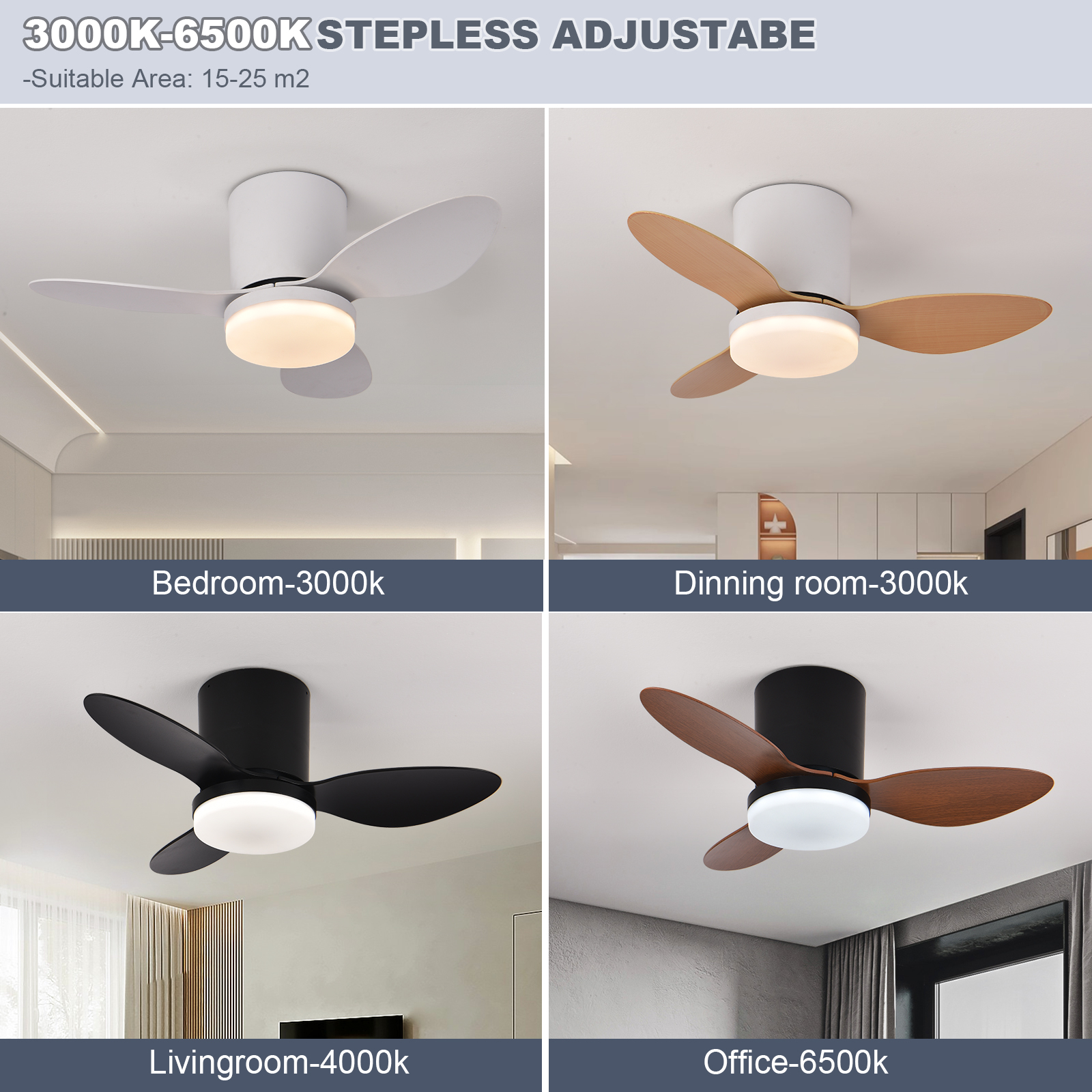 Luz LED moderna para ventilador de techo, decoración de habitación, luz decorativa de suelo bajo, luz de ahorro de energía con ventilador en dormitorio y hogar