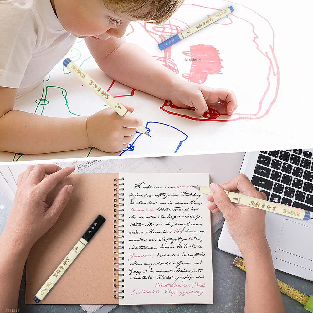 Juego de rotuladores artísticos para pintura con letras de Color Retro, punta de pincel suave, de caligrafía de línea fina, dibujo, arte, papelería, 6 uds.