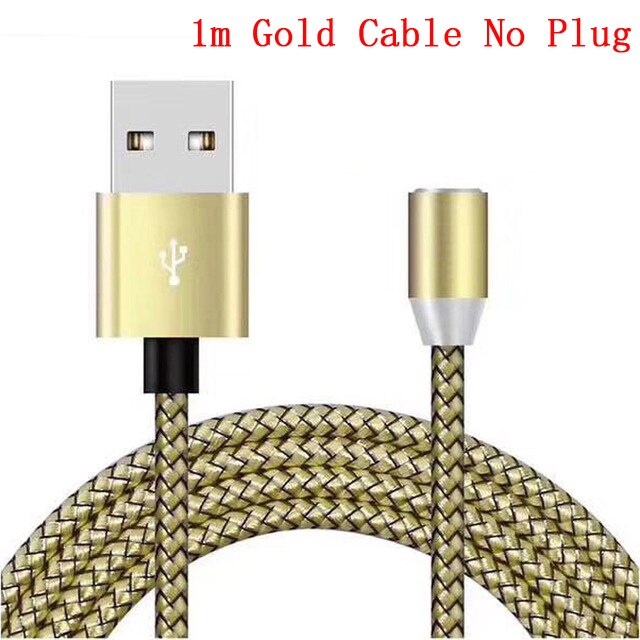 Cable magnético redondo de 8 pines tipo C, Conector Micro USB C, adaptador de cargador magnético de teléfono de carga rápida para iPhone, Cable de cargador de 1m: Gold Cord No Plug