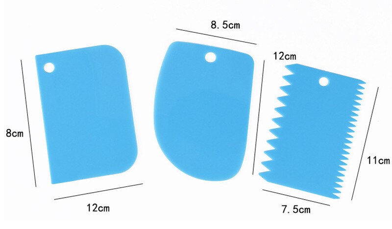 3PCS/Lot Dough Cake Cutter Slicer Spatula for Cake Cream Scraper Pasty Cutters Scraper Irregular Teeth Edge DIY Smoother: B-BLUE