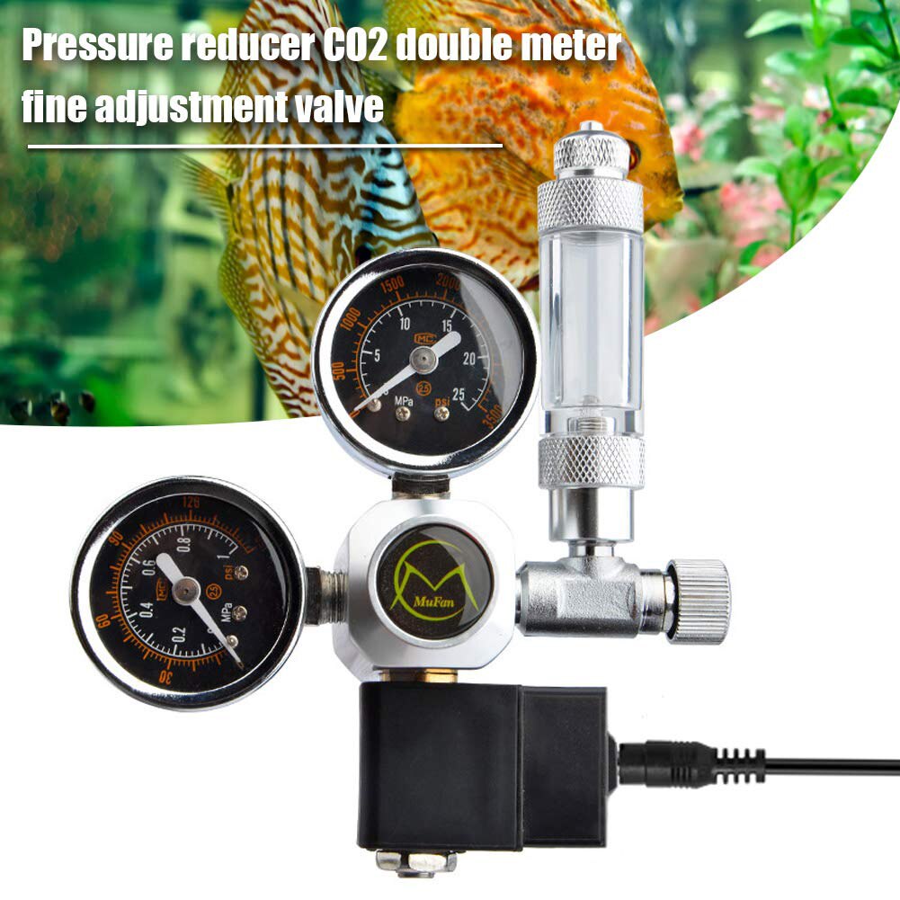 Fish Tank CO2 Regulator W21.8 EU Plug Dual Gauge with Solenoid Bubble Counter for Household Water Part Accessories