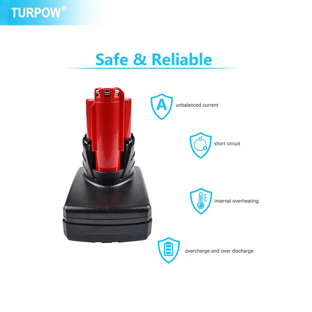 Turpow 12V 6000Mah Oplaadbare Batterij Voor Milwaukee M12 Xc Cordless Gereedschap 48-11-2402 48-11-2411 Batterijen 48-11-2401 MIL-12A-L